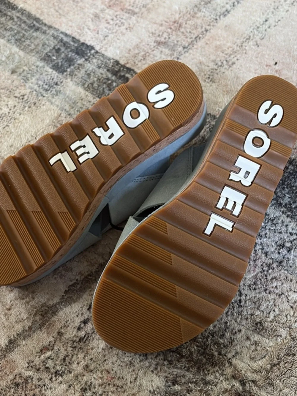 Sorel Pale Blue Suede Crossover Wedge Slides